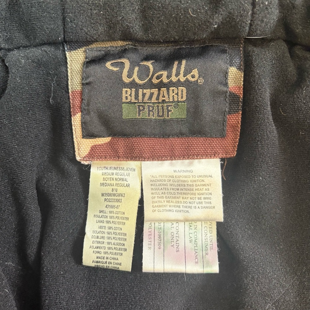 Kids Camouflage Walls Canvas Chore Coat, Blizzard Pruf, Fleece Lined, Heavy Duty - Picture 6 of 8